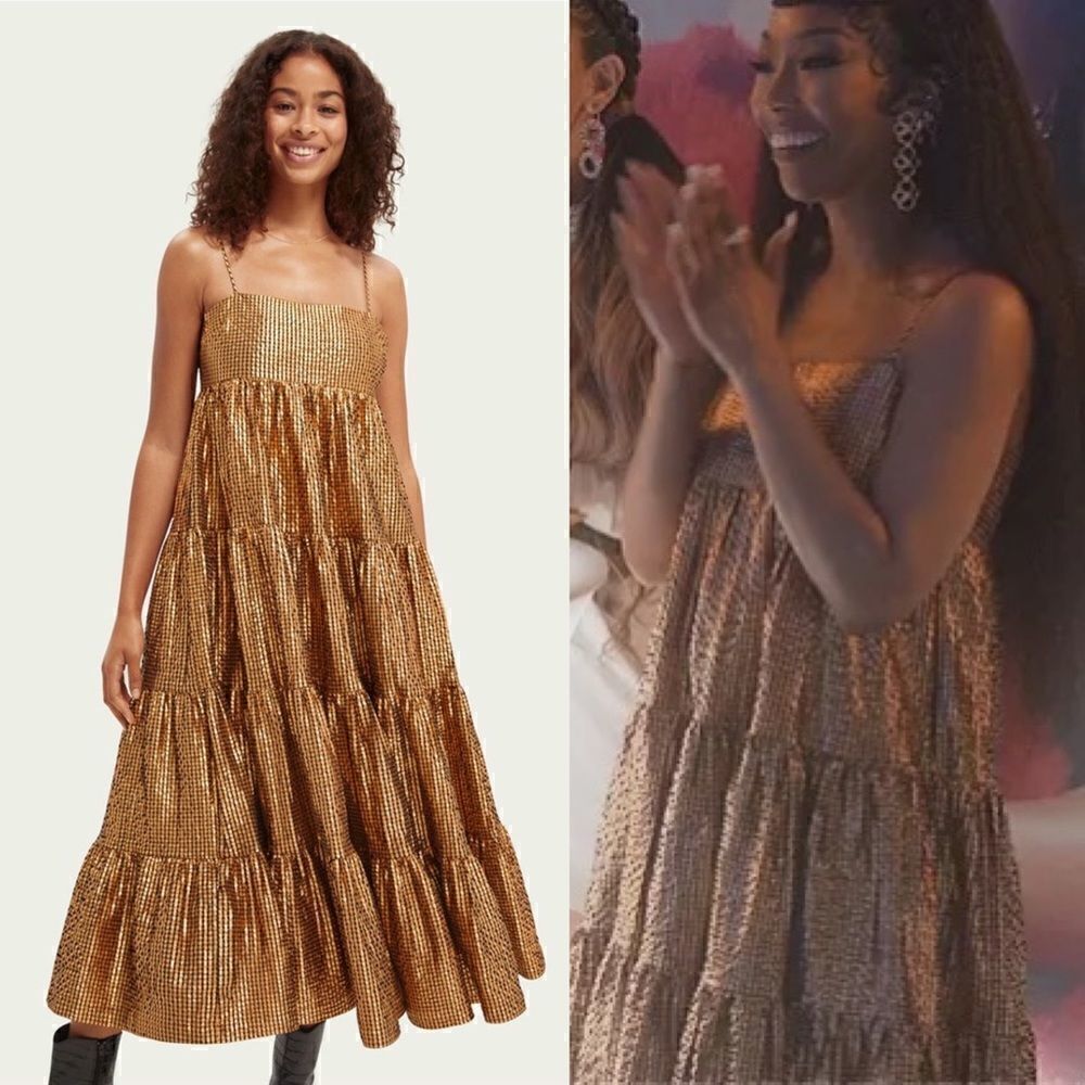 Scotch & Soda
Metallic Seersucker Pinafore Maxi Dress